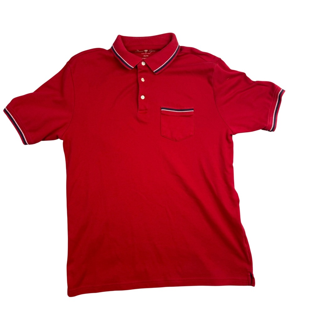VTG David Taylor Collection Mens Red Tipped Pocket Polo Shirt SEAS Size Medium